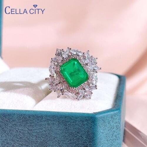Cellacity silver 925 jewelry set ring earring pendant necklace with emerald gemstone 5a zircon wemen wedding party fine jewelry