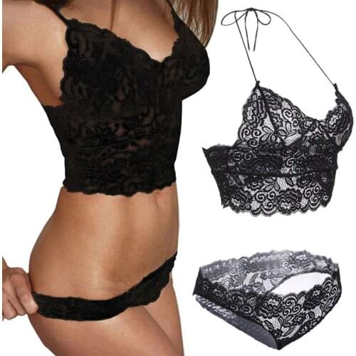 Sexy Women Lace Bra Lingerie Set Hollow Out Lingeria Backless Bra Sexy Sling Transparent Bra Set Underwear Plus Size Bralette