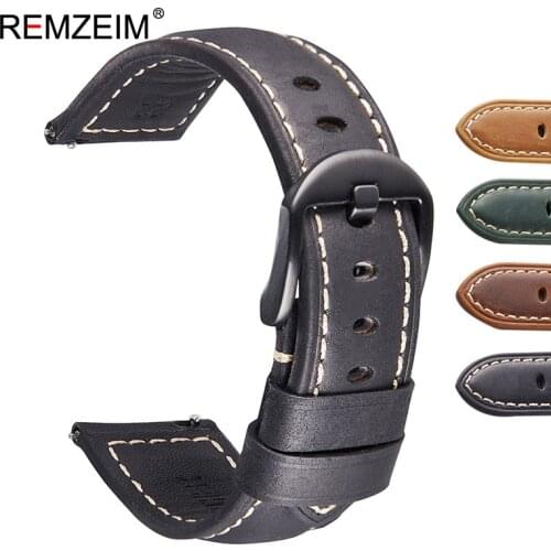 REMZEIM Handmade Crazy Horse Skin 20mm 22mm 24mm Leather Watch Band Straps Quick Release Watchband Watch Accessories