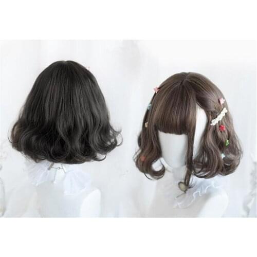 Lolita Girl 28CM Cute Curly Short Bob Bangs Synthetic Halloween Party Cosplay Women Wig D125