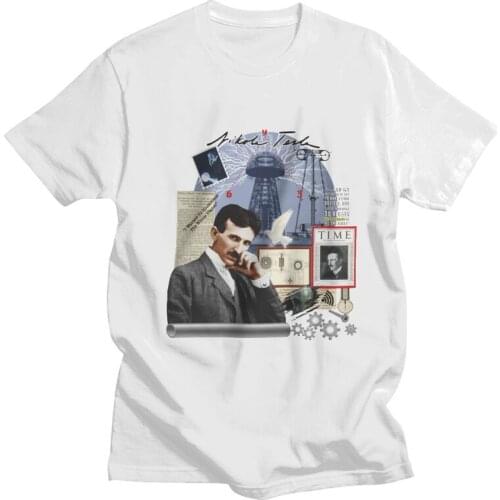 Nikola Tesla Collage T-Shirts Men Novelty T Shirt Short Sleeve Energy Inventor Electricity Science Tshirt Cotton Tee Top Clothes