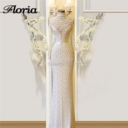 Beading Pearls Slim Evening Dresses Arabic Couture Dubai Long Prom Dress kaftans Robe De Soiree Islamic Turkish Party Gowns 2019