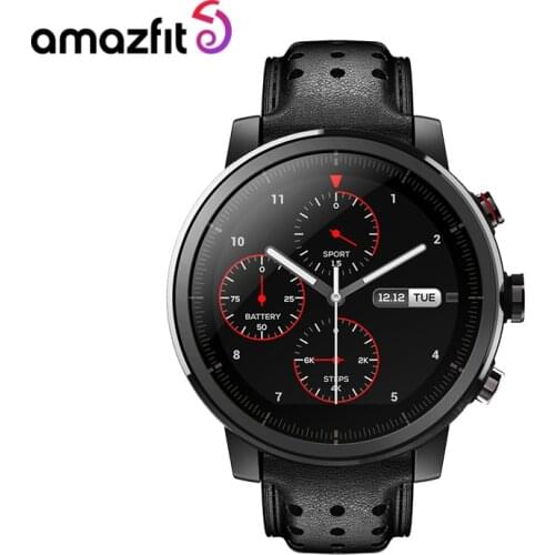 Original Amazfit Stratos+ Flagship Smart Watch Genuine Leather Strap Sapphire Glass Flourorubber Strap for Android Phone