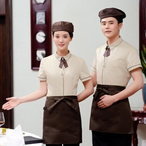 Hotel Work Wear Summer Restaurant Waiter Unfiorm Short Sleeve Male Waitress Uniform Hot Pot Food Service Cooking Clothing 90