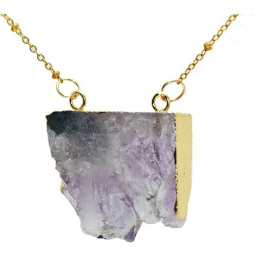 2 Loops Rectangle natural purple crystal quartz drusy druzy pendant necklace raw cluster geode druzy connector necklaces
