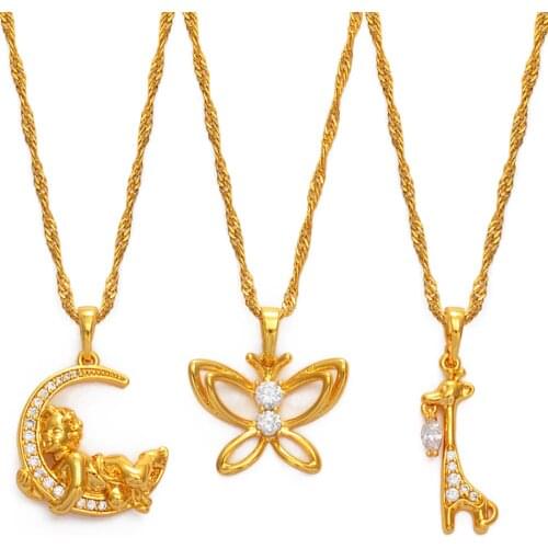 Anniyo Moon Butterfly Giraffe With Cubic Zirconia Pendant Necklaces for Women Girls CZ Jewelry Mom Wife Birthday Gift #070704