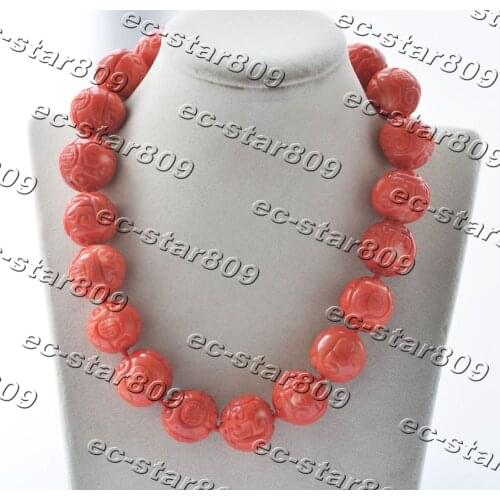 Z11204 Huge Real 18" 22mm Round Orange Pink Coral Dragon-Ball Necklace Woman Fashion Jewelry