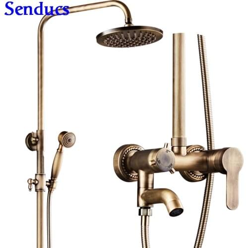 Senducs Intelligent Antique Bathroom Shower Set Quality Brass Bathroom Faucet Fashion Rainfall Shower Head Antique Shower System