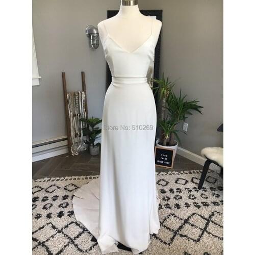 Crepe Separates Simple Wedding Dress V Neck Spaghetti Straps Bridal Gowns Low Back Draped Vestidos De Noiva Casamento Custom Siz