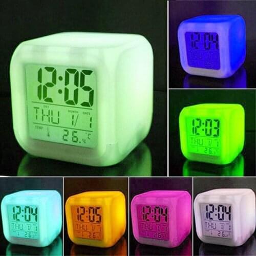 LED Digital Glowing Alarm Clock 7 Color Multi-Function Bedroom Kids Alarm Clock Thermometer Color Changable Electronic Clock