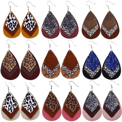 2021 Retro Leopard Leather Drop Sequins Earrings Simple Double Layer Print Dangle Earrings For Women Party Fashion Jewelry Gifts