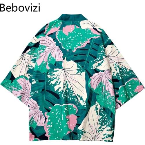Cardigan Women Men Harajuku Haori Kimono Top Yukata Clothes Big Size XXS-6XL Purple Green Plant Print Loose Japanese Streetwear
