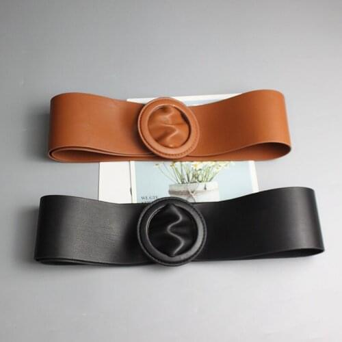 Belt female PU leather over sweater decorative coat versatile suit with dress waist Brown wide waist cover