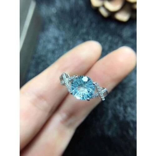 Fashion cute Crotch Natural Fireworks Blue topaz gem Ring S925 Silver Natural Gemstone Ring Womens party gift fine Jewelry