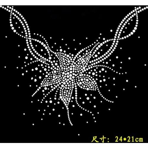 2pc/lot Flower applique iron on transfer hot fix rhinestone transfer motifs iron on crystal transfers design