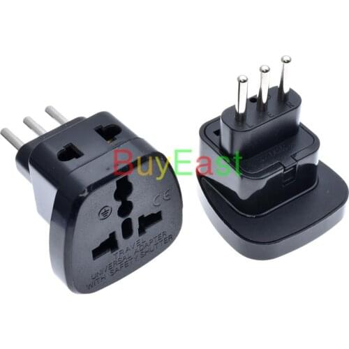 2 X Italian Uruguay 3 -Pin Type L 2 Way Outlet Travel Adapter convert AU/UK/EU/GE/US AC100~250V 10A With Safety Shutter Black