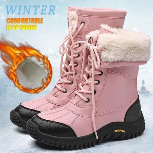 2021 Women Winter Boots Mid-Calf Warm Snow Boots Thick Fur Comfortable Waterproof Boots Chaussures Femme Plus Size 42