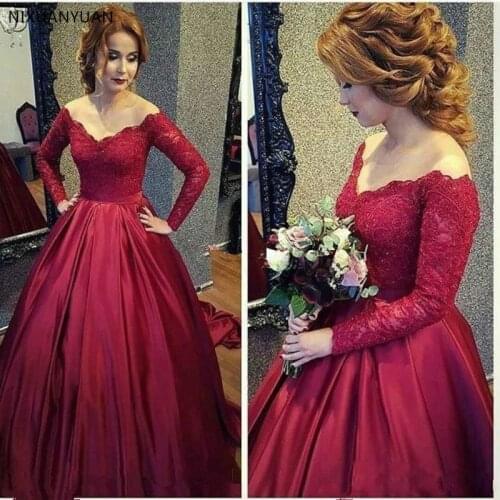 2021 Arabic Vintage Lace Evening Dress Long Sleeve Burgundy Sexy V-Neck Ball Gown Plus Size Dress Party Gowns Vestido De Festa