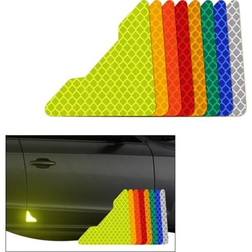4pcs Car Door Corner Bumper Scratches Sticker Reflective Warning Strip Light Reflector Sticker Safety Luminous Tape Car Styling