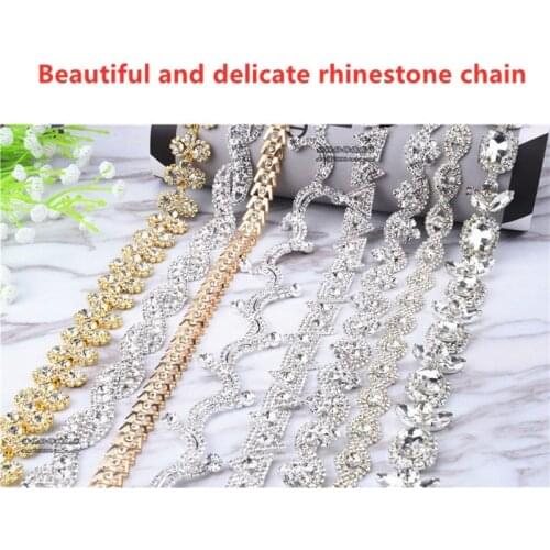 1 Yards Beautiful Diamond Chain Crystal Clear Glass Rhinestone Bridal Trim Fashion Applique Wedding Headwear Diy Decorations