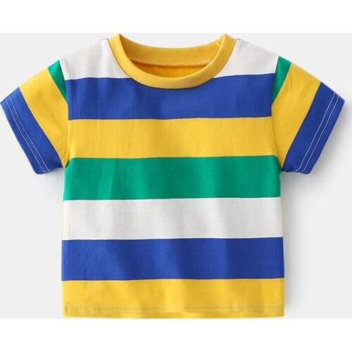 Childrens summer ultra-thin cotton t-shirt baby striped half-sleeved top baby bottoming shirt childrens clothing