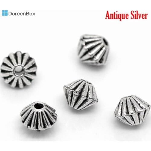 Doreen Box hot- 200PCs Silver Color Little Bicone Spacers Beads Findings 4x4mm (B02878)