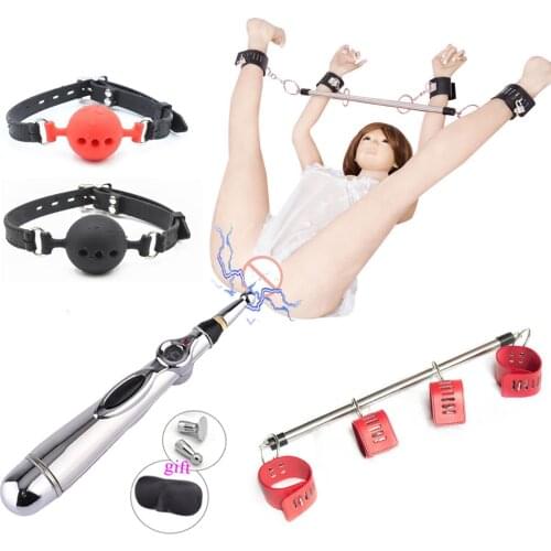 Electro Shock Vagina Pen Clit Stimulator,BDSM Bondage Metal Spreader Bar HandCuffs Ankle Cuffs,Slave Ball Gag Restraint Sex Toys