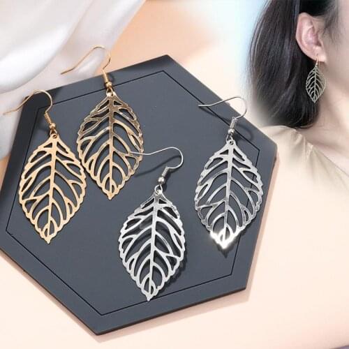 European and American fashion simple hollow leaf earrings Sen metal earrings feminine popular leaf earrings