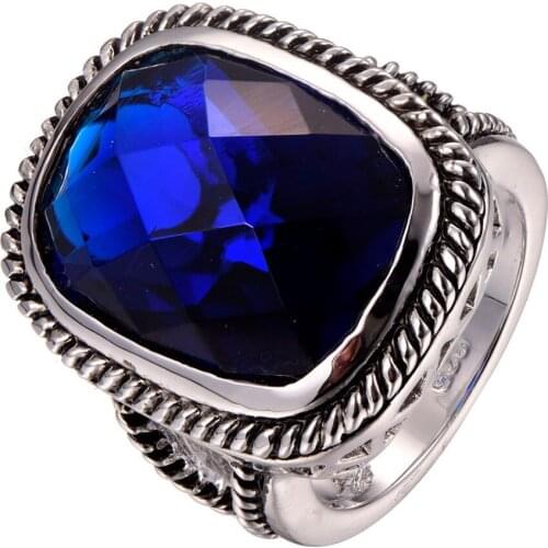 Huge Blue Crystal Zircon 925 sterling silver Fashion Design Ring Size 6 7 8 9 10 F1288