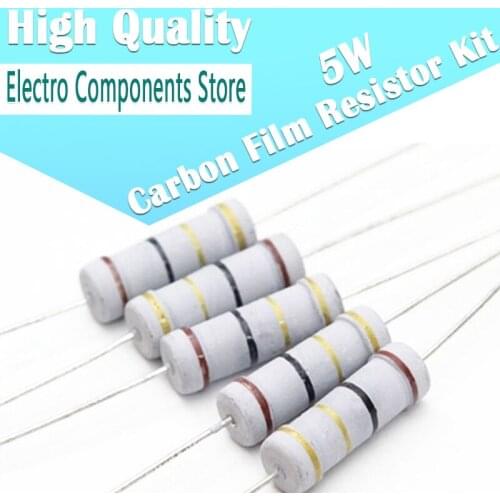 150PCS 5% 5W Carbon Film Resistor Kit 0.1R-750R 0.1R 1R 1.5R 2R 2.7R 0.33R 10R 15R 20R 27R 0.5R 100R 150R 200R Resistor Kit
