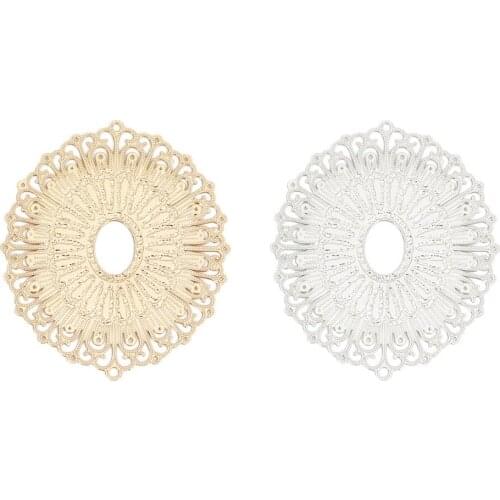 DoreenBeads Fashion Iron Based Alloy Filigree Stamping Connectors Oval Silver Color Gold Color DIY Charms 34mm x 29mm, 10 PCs