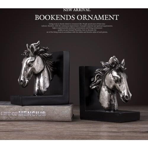 HORSE CRAFT VINTAGE STUDY ROOM DESK DECOR ORNAMENTS HORSE ELEPHANT HEAD ANIMAL FIGURINE BOOK END BOOKENDS RESIN GIFT BRASS