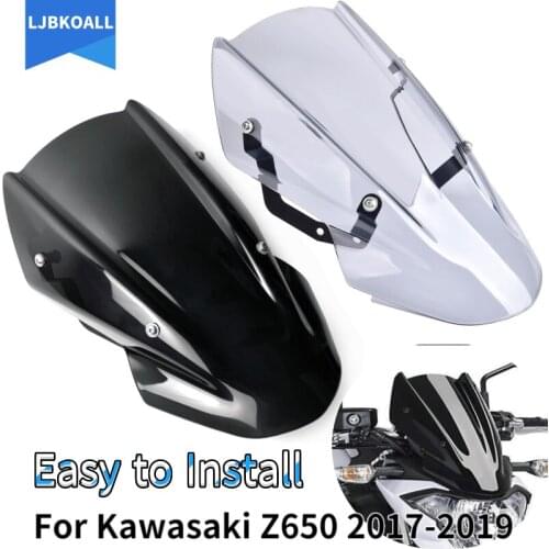 Z 650 Motorcycle Windshield Screen Visor Windscreen with Bracket Double Bubble Wind Deflector for Kawasaki Z650 Z-650 2017-2019