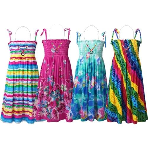 Summer Girls Floral Dress Kids Sleeveless Bohemian Beach Princess Dresses For Girls Clothing Children Sundress With Necklace