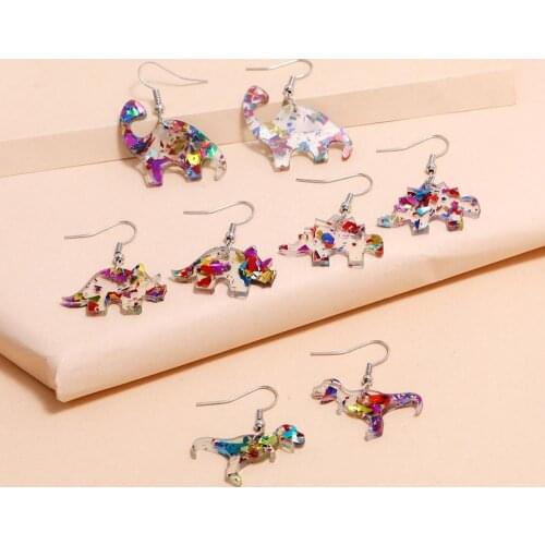 HI MAN 8pcs/lot Fashion Color Dinosaur Acrylic Earrings For Women Halloween Childrens Jewelry Accessories Holiday Gifts