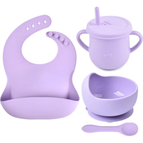 5Pcs/Set Baby Feeding Bowl Spoon Cup Set Food Grade Silicone Kitchenware Suction Anti-Flip Bowl Childrens Feeding Accessories