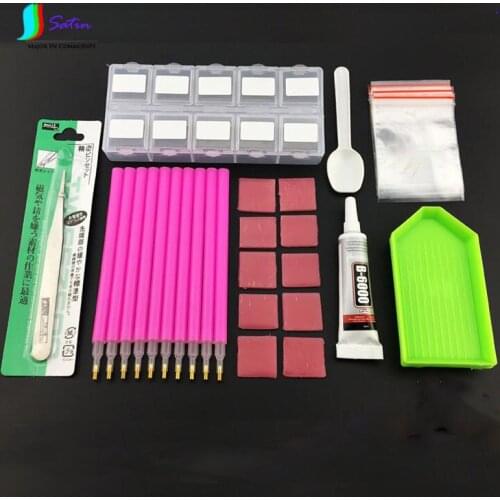 Diamond Drawing Tool Set,Pen/Glue Clay/Plastic Plate/Sealed Bags/Tweezer/Storage Box/Spoon,Diamond DIY Tool Accessory S0605H