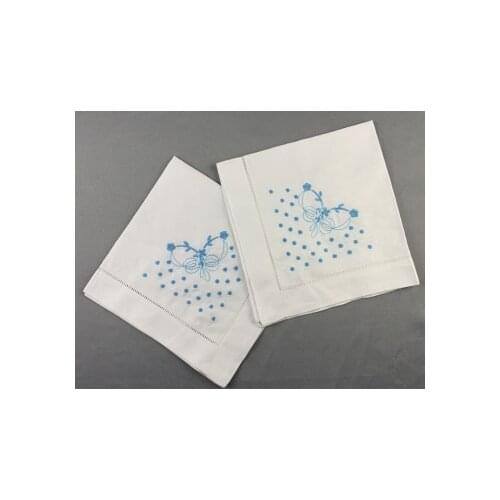 Set of 12 Fshion Handkerchiefs White linen Hemstitched Table Napkin 18x18-inch Ladder Embroidery Flower Dinner Napkins