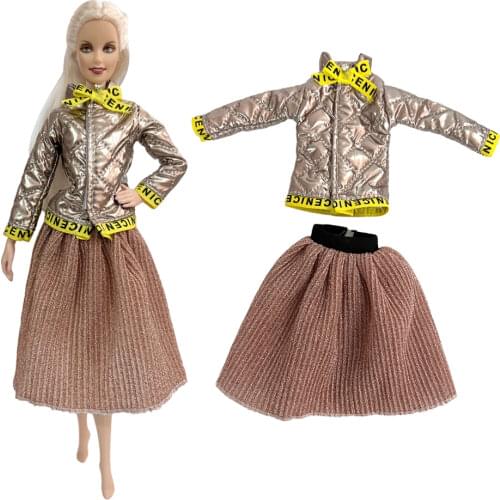 NK Newest Doll Golden Leather Top Casual Short Skirt Noble Clothing Beautiful For Barbie Doll Fashion Skirt Girl Gift 272B DZ