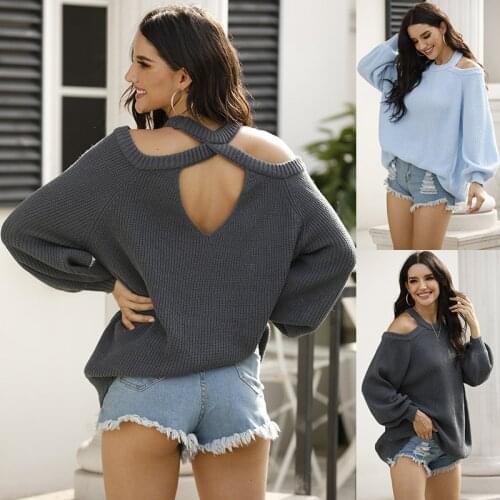 2020 New Womens Sweater Back Peach Heart Hollowed-out Knitwear Round Collar Explosion In Europe And Americar Sweater Female