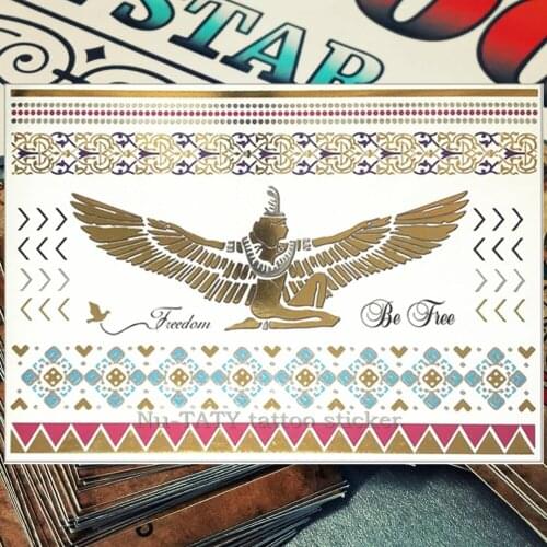 Nu-TATY 24 style Temporary Tattoo Body Art, golden mummy Designs, Flash Tattoo Sticker Waterproof 21*15cm