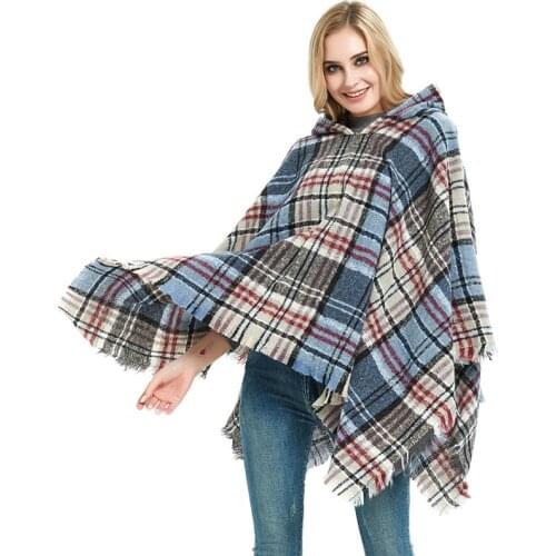 Autumn Winter Cashmere Ponchos Capes Hooded Striped Tassel Thick Warm Tippet Soft Fashion Female Pashmina Cloak 135*135CM