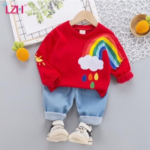 LZH Autumn Clothing For Girls Rainbow Print Kids Clothes 1-2-3-4 Years Baby Girl Outfit 2021 Children Tracksuit New Boys Suit
