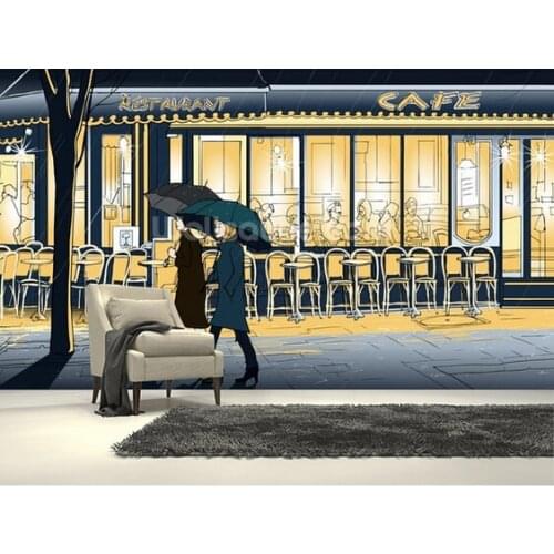 Custom art wallpaper,Strolling in the Rain,3D retro cartoon murals for living room bedroom kitchen restaurant wall wallpaper