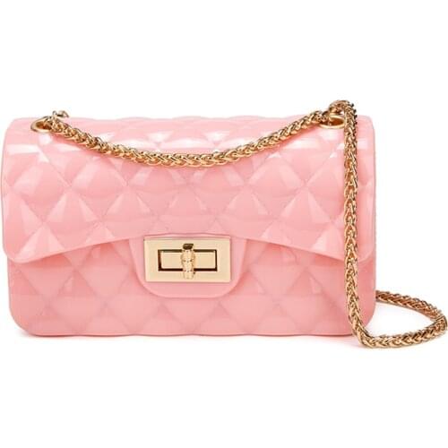 Hot Lattice Armpit Bag Luxury Attachable Gold Chain Women Crossbody Fashion Solid Small Square PVC Jelly Bags Cute Clutch Mini