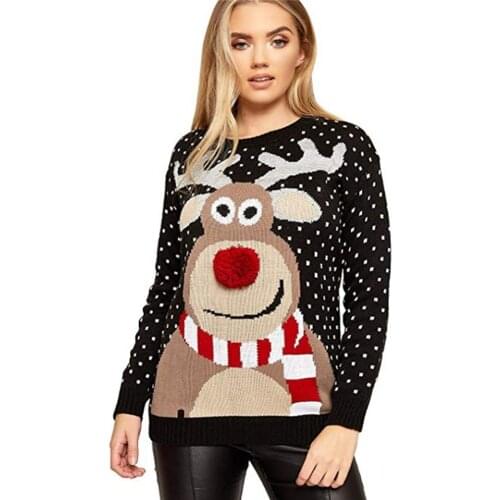 Woman Fashion Pullover Cute Christmas Sweater Plus Size Ugly Deer Warm Knitted Long Sleeve Sweater Causal Winter Jumper Tops