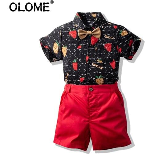 OLOME Summer Kid Boys Shirts 2pcs Children Clothing Sets Infant Boys Shirts+Pants Fashion Baby Suit Clothes Formal Boys Clothing
