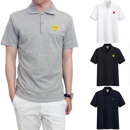 Have Eyes Men Casual POLO Shirt Cartoon Embroidery Solid Cotton Summer Lapel Short Sleeve Two Button Loose Breathable POLO Shirt