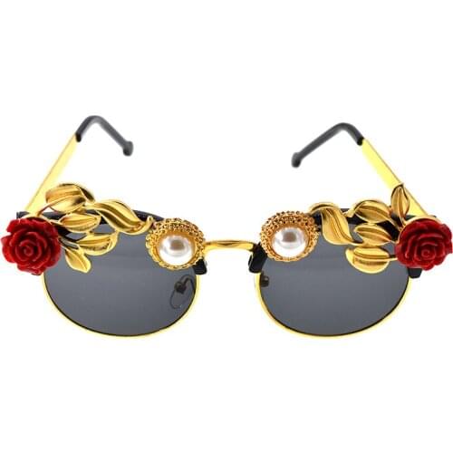 Handmade High Quality Luxury Flower Cat Eye Sunglasses Women Baroque Retro Sun Glasses Vintage Ladies Shades Rhinestone Eyewear
