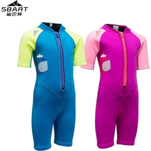 Sbart new 2mm neoprene diving suit, girls swimsuit, Siamese short sleeved swimsuit boy swimming, surfing, snorkeling, sunscreen